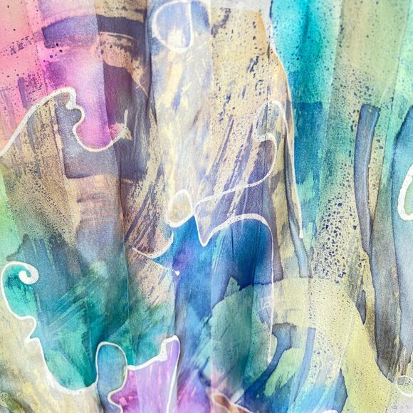 Silk scarf mulitcolor blue pinks abstract rectangular - Picture 5 of 6